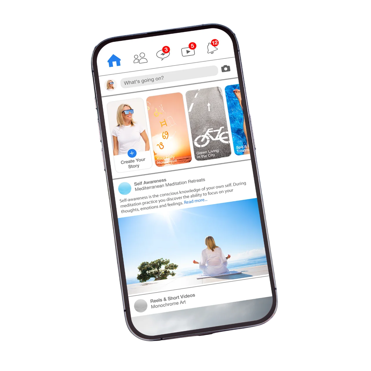Smartphone mit geöffneter Social-Media-App – Beispiel für digitale Werbung und Online-Präsenz des Sonnenstudios Diamond Sun