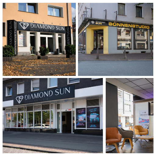 Fassade des Sonnenstudios Diamond Sun in Dinslaken – modernes Solarium mit stilvoller Außenansicht